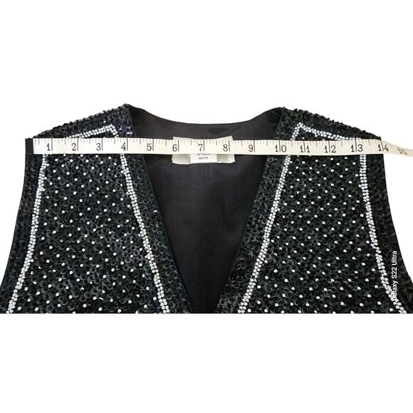 Vintage 90's Tara Stars Black and Silver Sequins Beaded Sleeveless Vest W Medium - Picture 3 of 7